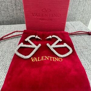 Valentino Silver Crystal Embellished Earrings